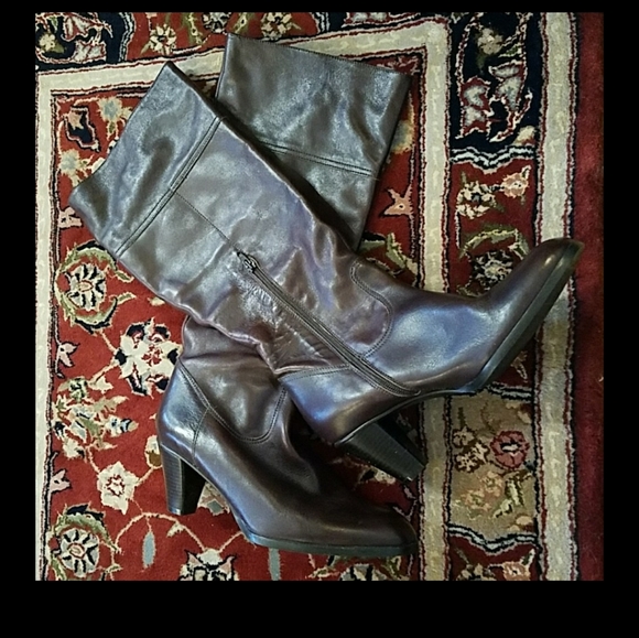 Eddie Bauer made in Italy 9.5 Calf high Boot Heel Zipper pretty Brown Leather - Picture 9 of 14